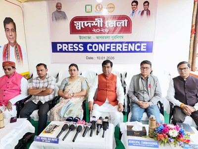 Mayor of Agartala Municipal Corporation (AMC) Dipak Majumdar addressed a press conference at Vivekananda ground in Agartala on January 10 over ongoing ‘Swadeshi mela’.